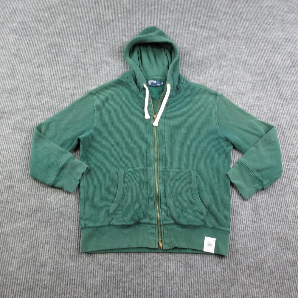 Polo By Ralph Lauren Hoodie Mens M Green Full Zip Hooded Pockets Thermal Waffle